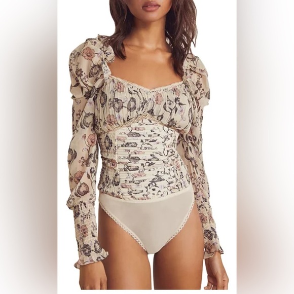 Free People Brunch Date Floral Print Bodysuit Size XS - Picture 1 of 4